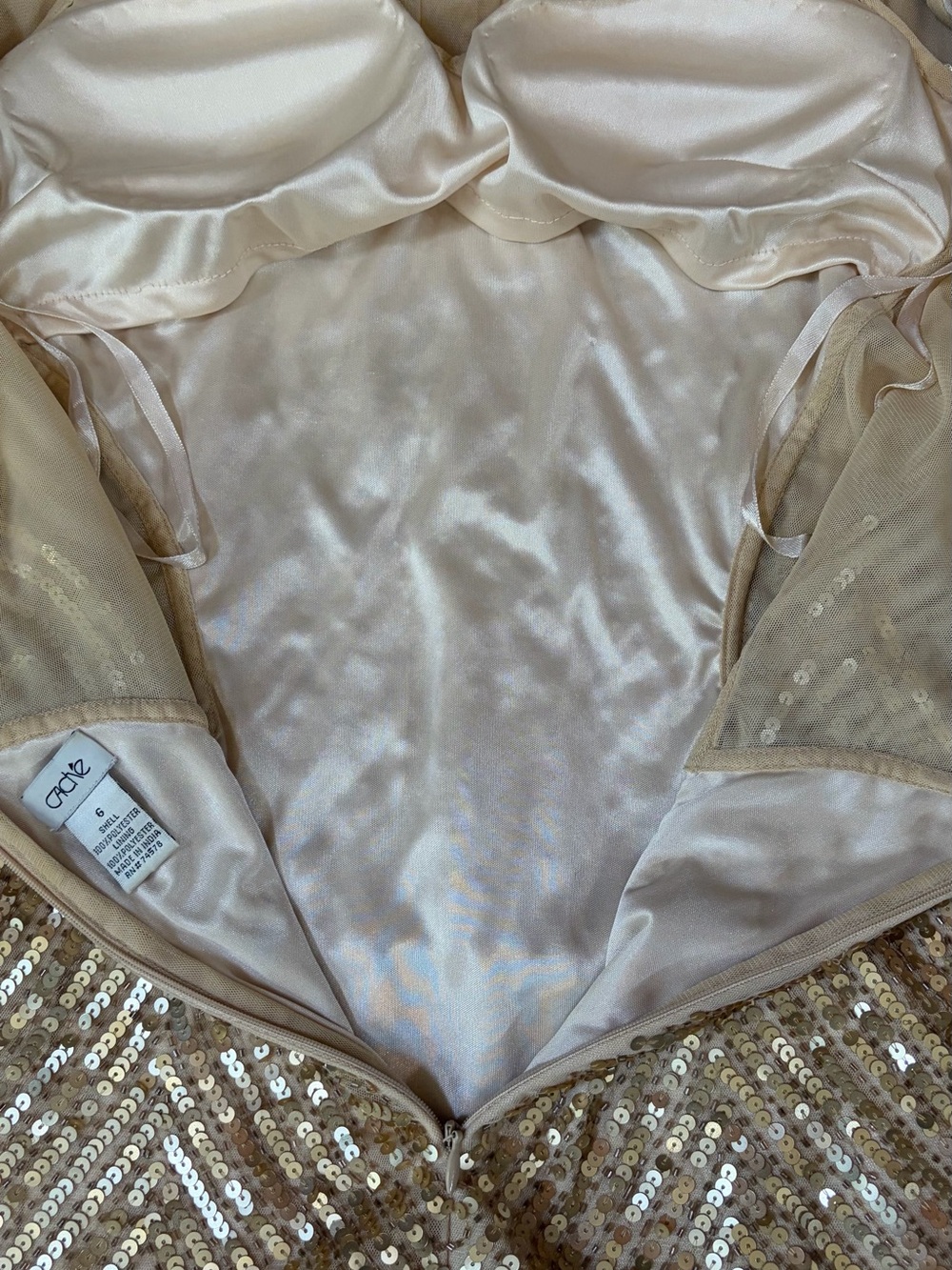 cache Y2K gold sequin art deco geometric pattern mesh maxi formal gown dress 6 - Picture 12 of 14
